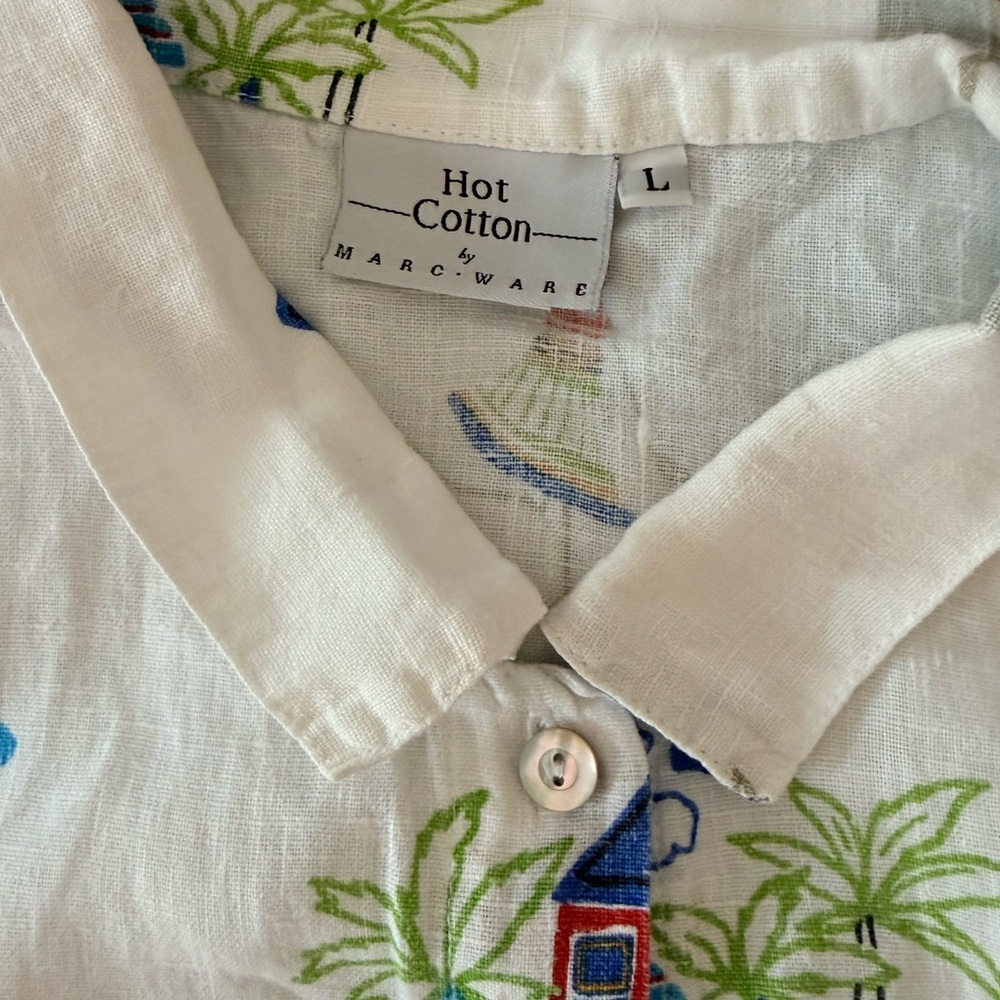 Hot Cotton by Marc Ware White Two-Piece Beach Print Linen Set XL - Picture 3 of 7